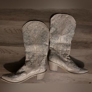 White sparkle cowboy boots